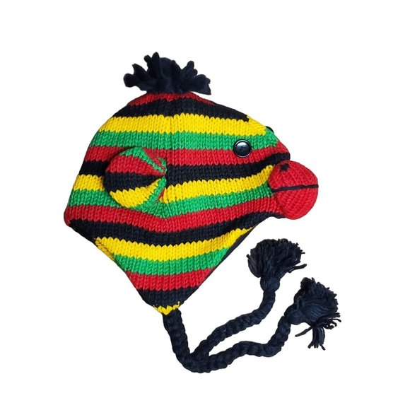 Wool Hat Monkey Design One Size Red/Green/Black - Picture 2 of 6